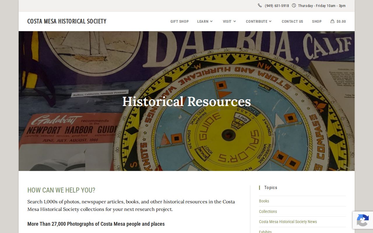 Costa Mesa previous residents research at the Historical Society resources page